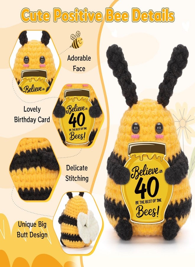 Dalycro Positive Bee Handcrafted Crochet Animals with Encouragement Card 40th 50th 60th Birthday Gift for Women Men (40th) - Image 3